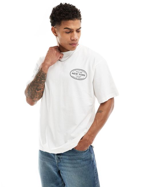 T-shirt bianca con stampa new york di Pull&Bear in Blue da Uomo