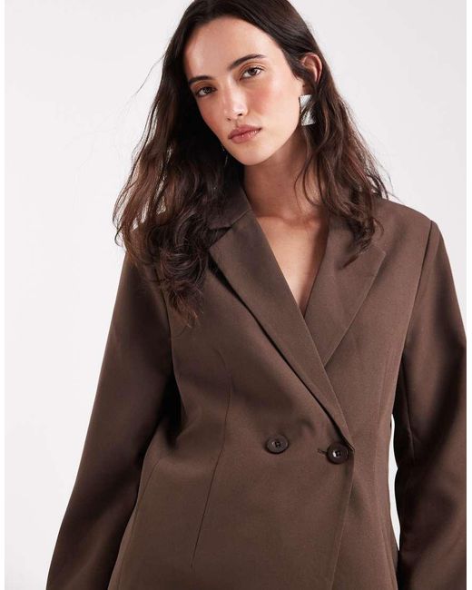 Pieces Brown Oversized Double Breasted Blazer
