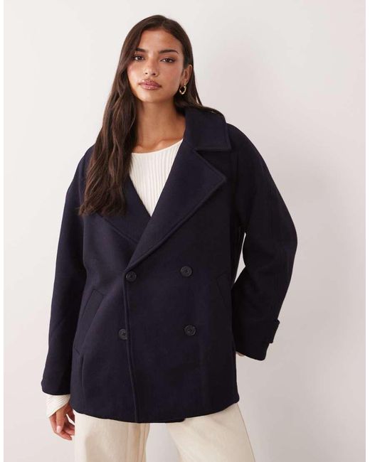 Nobody's Child Blue Pea Wool Short Line Button Down Coat