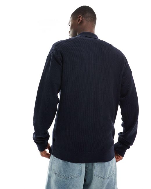 Jack & Jones Premium – gerippte strickjacke mit durchgehendem reißverschluss in Blue für Herren