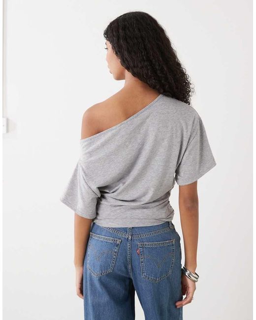 Collusion Gray Off Shoulder Drapey Top