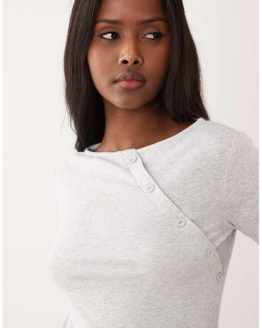 ASOS White 3/4 Sleeve Asymmetric Button Through Top