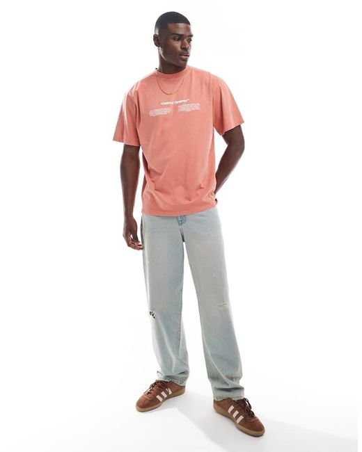 Pull&Bear T-Shirt Met Colours And Textures-Tekst in het Pink voor heren