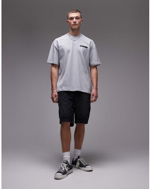 AllSaints Gray Redact Oversized Embroidered Logo T-Shirt for men