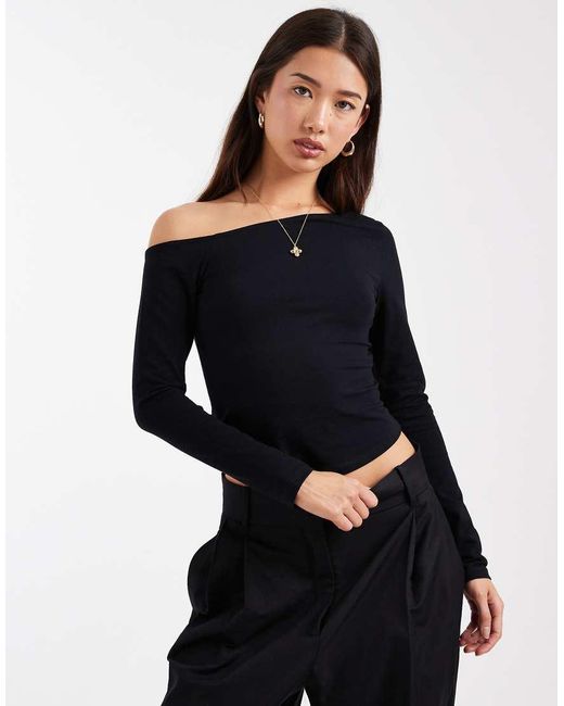 ASOS Black Cotton Off Shoulder Long Sleeve Top