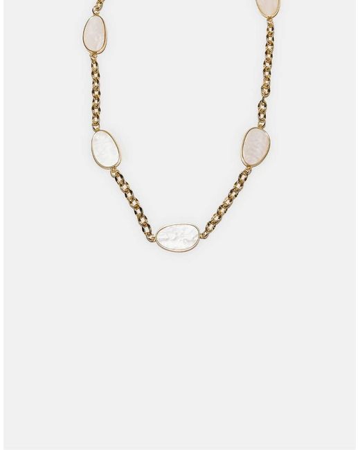 Stradivarius White Metal Belt With Coloured Stones And Chain