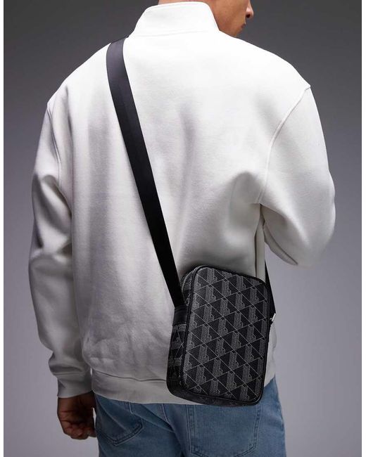 Lacoste Gray Monogram Crossbody Bag for men