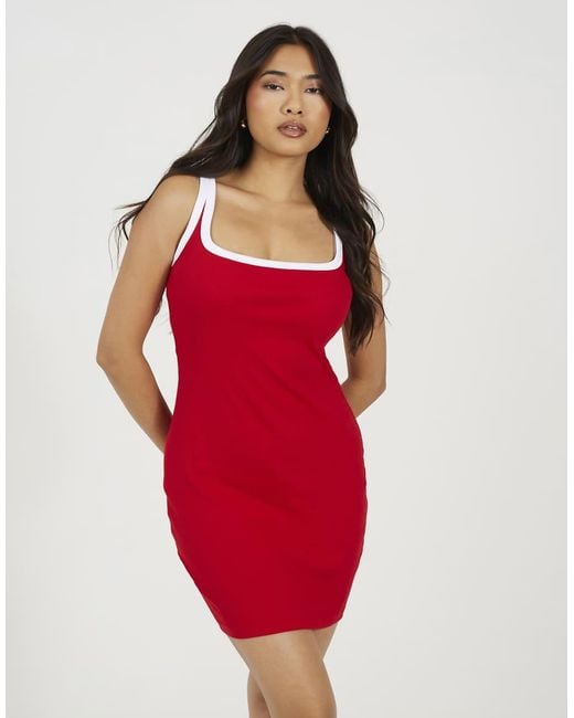 Brave Soul Red Cotton Jersey Contrast Piping Bodycon Mini Dress