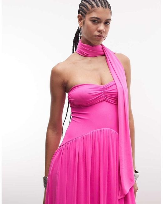 AFRM Pink Rori Detatchable Scarf Sculpted Waist Bandeau Maxi Dress