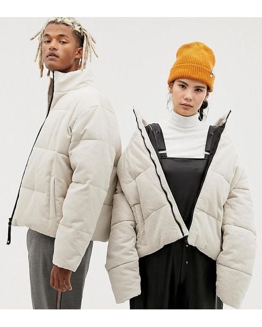 Collusion White Unisex Cord Puffer Jacket
