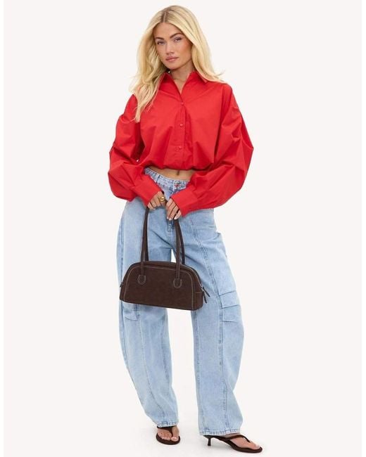 Loavies Red Let Spring Begin Cropped Balloon Blouse
