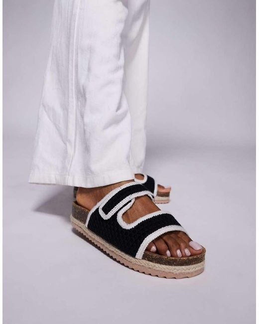South Beach Black Double Strap Espadrille Sandals