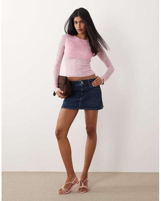 I.AM.GIA Purple Mariposa Butterfly Pattern Cinched Waist Slub Knit Jumper