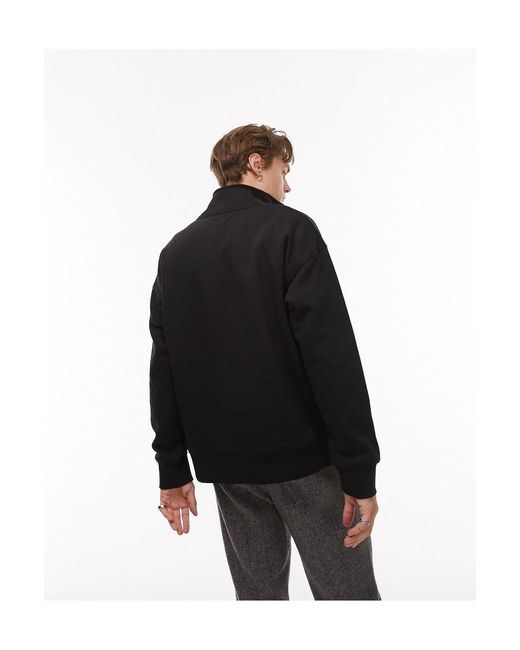Topman Black Premium Heavyweight Oversized 1/4 Zip Sweatshirt for men