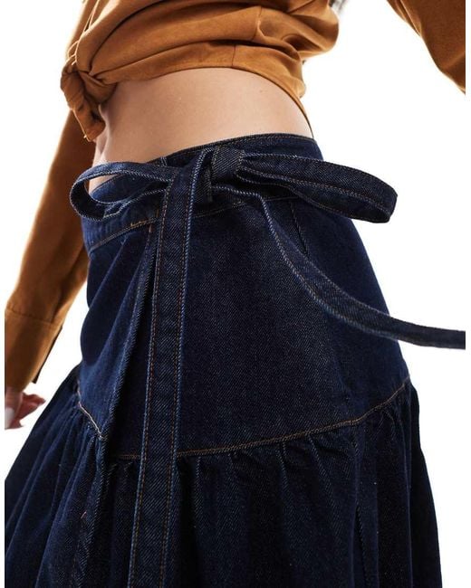 ASOS Blue Denim Awkward Length Wrap Skirt