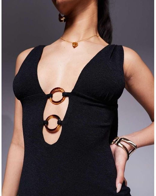 Princess Polly Black Plunge Neck Ring Detail Mini Dress