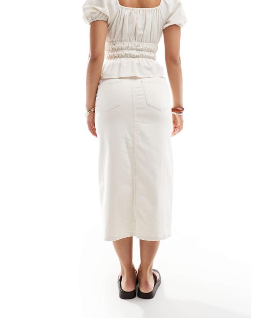 ONLY White Front Split Denim Midi Skirt