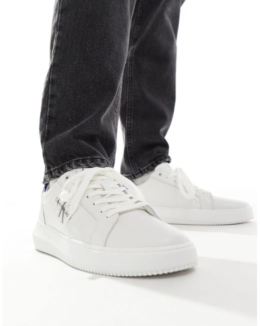 Sneakers stringate bianche e blu con suola spessa cupsole di Calvin Klein in White da Uomo