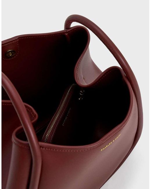 Charles & Keith Red Lyla Tubular Slouchy Tote Bag