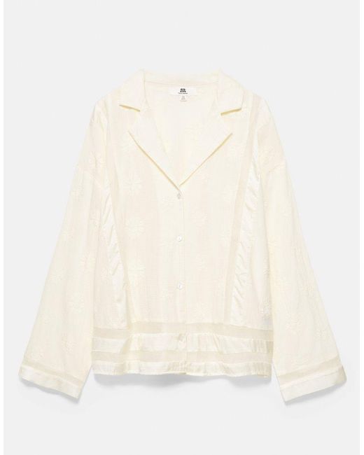 Pull&Bear Gray Floral Embroidered Shirt