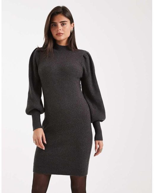 ONLY Black High Neck Puff Sleeve Mini Jumper Dress