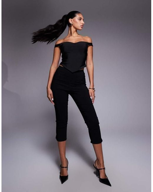 ASOS Black Bandage Off Shoulder Top With Asymmetric Hem