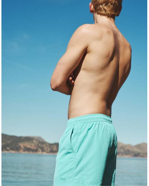 Pull&Bear Blue Basic Swimming Trunks for men