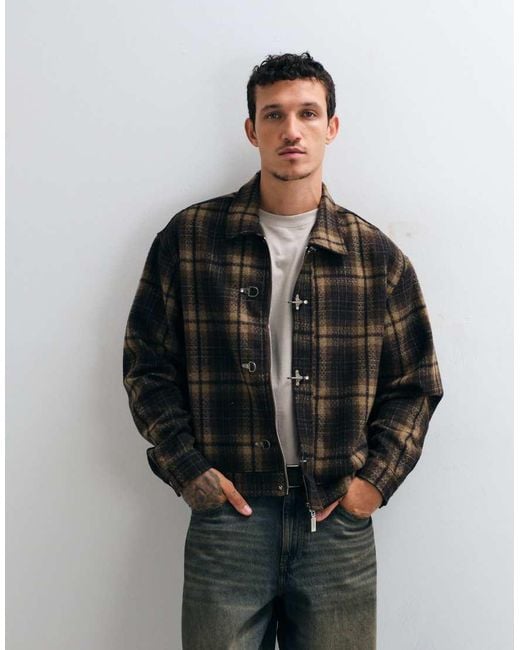Liquor N Poker Black Fireman Buckle Detail Long Sleeve Flannel Shirt for men