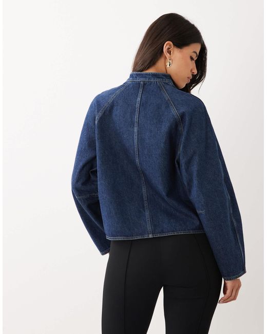 ARKET Blue Denim High Neck Bomber Jacket