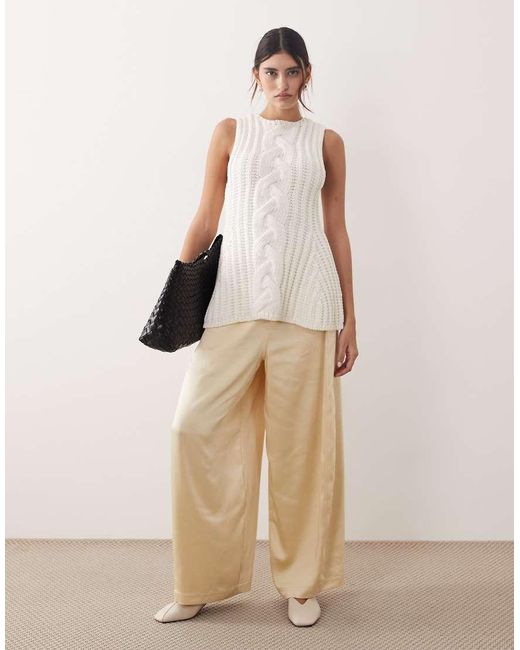 ARRANGE Natural Chunky Cable Knit Peplum Top