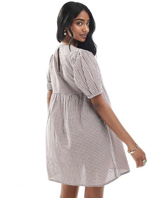 Vestido Corto A Cuadros Vichy Marrones Amplio De -Amarillo Wednesday's Girl de color White