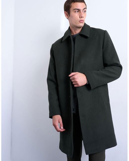 Topman Black Wool Blend Car Coat for men