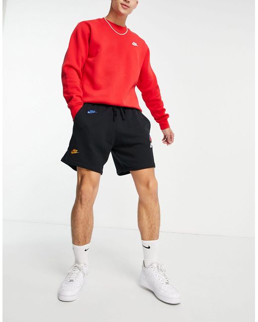 nike essential fleece  multi logo crew neck sweatshirt in black