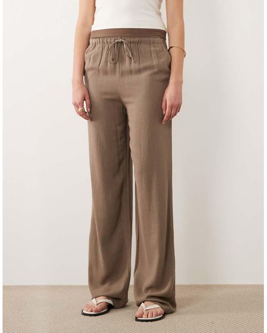 ONLY Natural Linen Mix Pull On Wide Leg Trouser