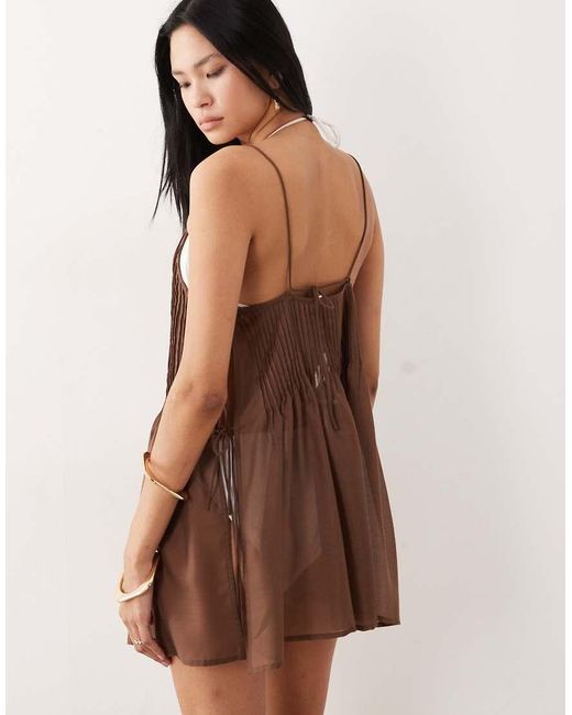 ASOS Brown Asos Design Tall Rita Pleated Beach Cover Up