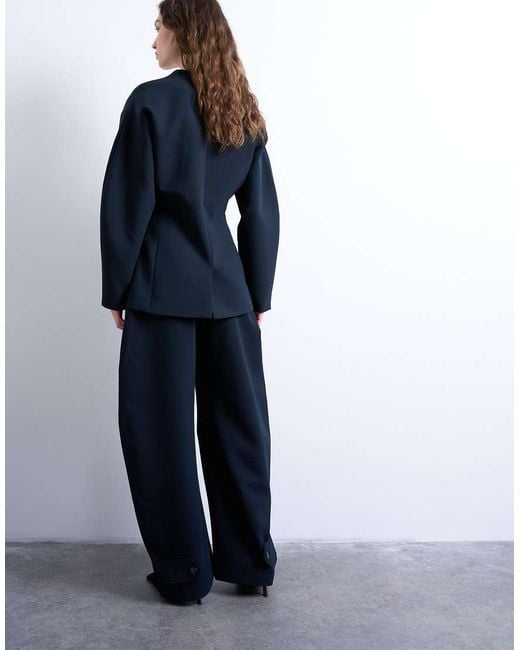 TOPSHOP Blue Barrel Leg Tailored Trousers