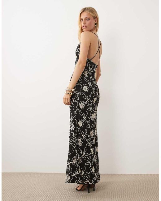 ASOS Multicolor Embroidered Floral Crochet Maxi Dress With Cut Outs