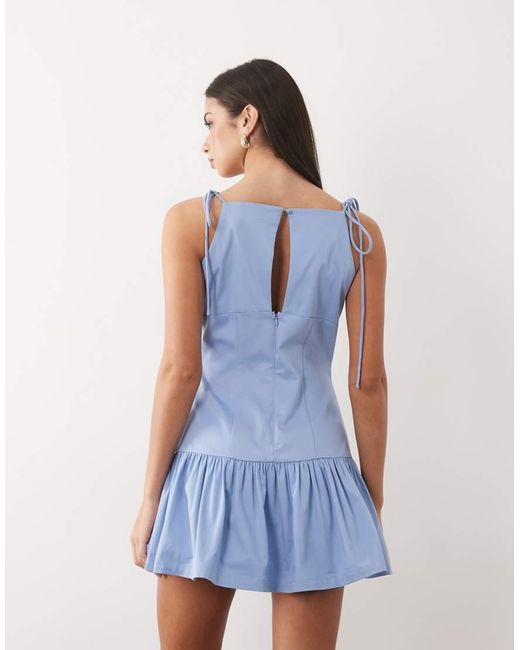 ASOS Blue Structured Cotton Tie Bust Dropped Waist Mini Sundress