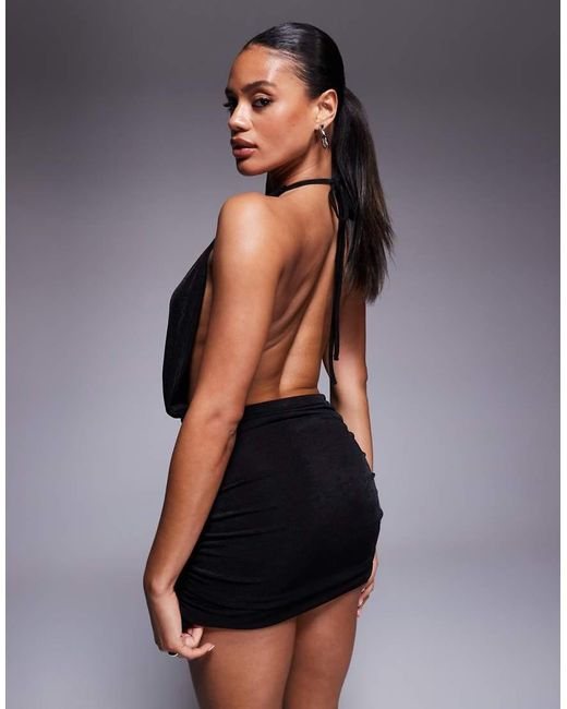 Aria Cove Black High Neck Cut Out Ruched Detail Open Back Mini Dress