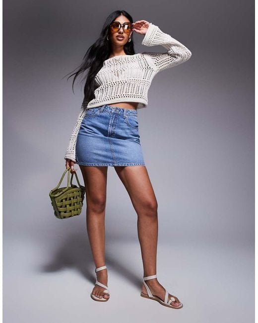 River Island Gray Crochet Long Sleeve Crop Top