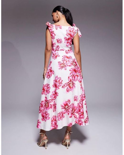 Forever New Pink Slash Neck Bow Shoulder Midaxi Dress