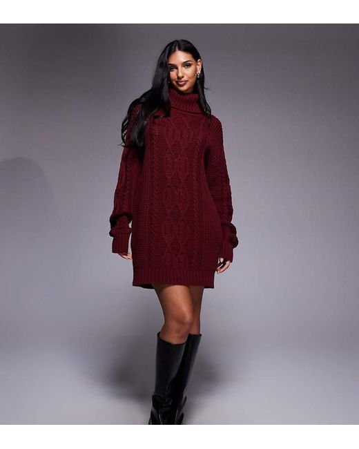 Kaiia Red Exclusive Ribbed Knit Rollneck Slouchy Jumper Dress