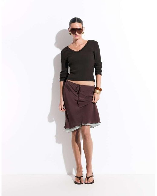 ONLY Black V Neck Long Sleeve Top With Lace Detail