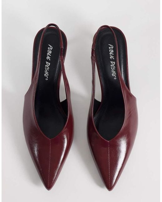 Public Desire Brown Lychee Slingback Kitten Heel Shoes
