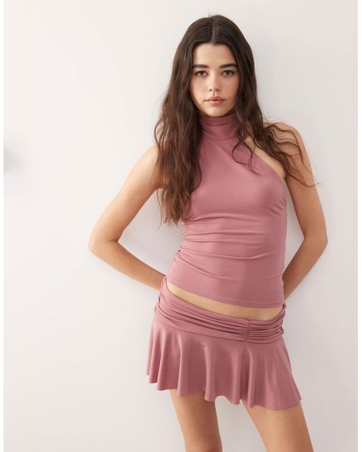 Collusion Pink Soft Slinky Halter Neck Crop Top