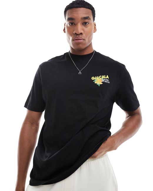 T-shirt nera con stampa di limoni sul retro di River Island in Black da Uomo