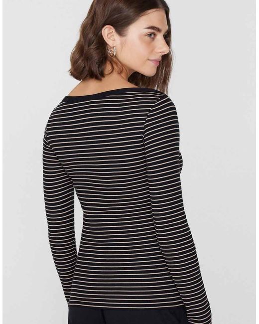 Tezenis Black Top Long Sleeve Boat Ribbed Cot.Rigata