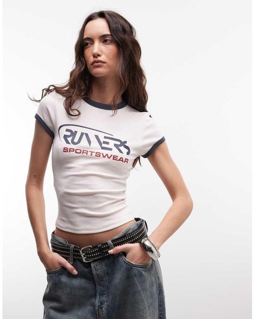 ASOS Gray Ringer Baby Tee With Runners Sports Graphic