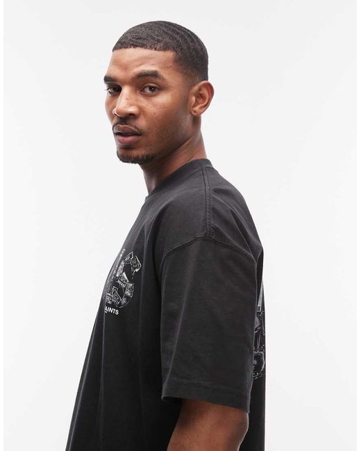 AllSaints Black Mixtape Graphic Logo T-Shirt With Back Print for men
