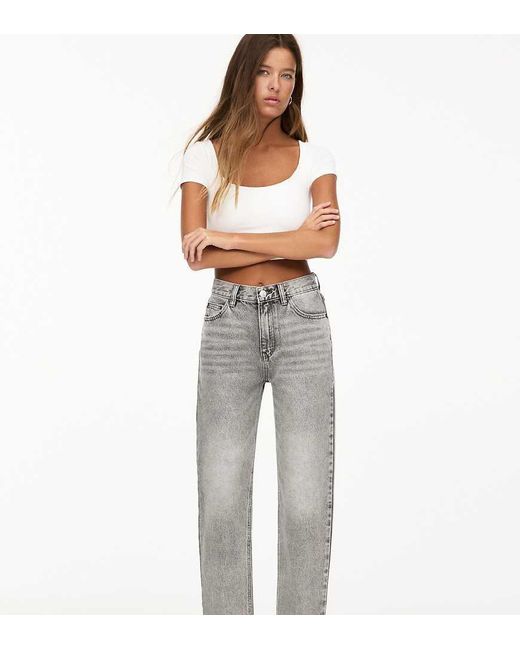 Pull&Bear Gray Petite Basic Mom Jeans